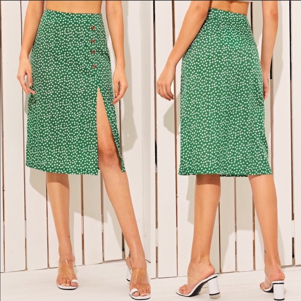 Floral Print Midi Skirt with Slit